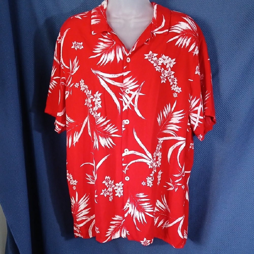 Red & White Rayon Aloha Shirt